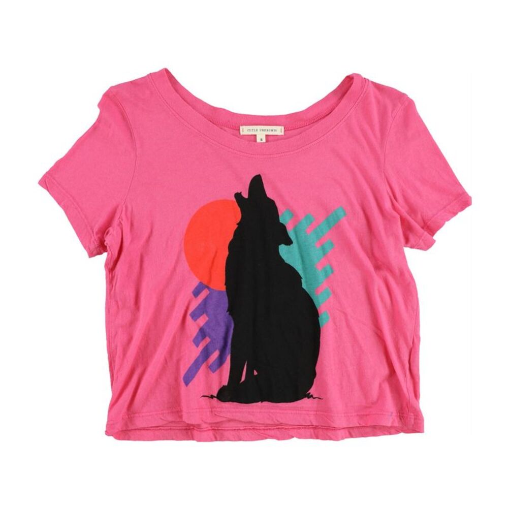 Title Unknown Womens Wolf Graphic T-Shirt, Pink, S, DM